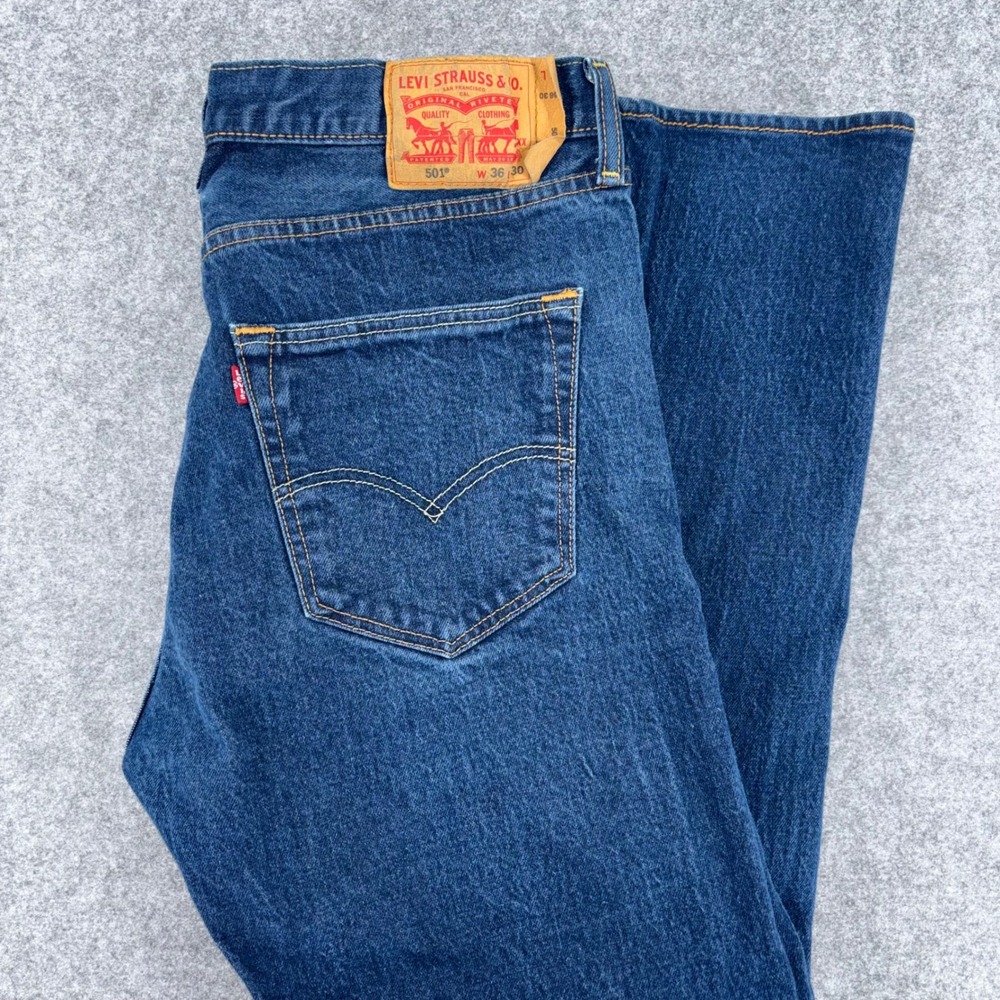 Levis 501 Original Fit Mens Blue Denim Straight Leg Button Fly Jeans Fit 34x29